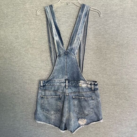 Zara Distressed Blue Denim Shortalls Size 6 Shorts Overalls Vintage Collection - Picture 6 of 13